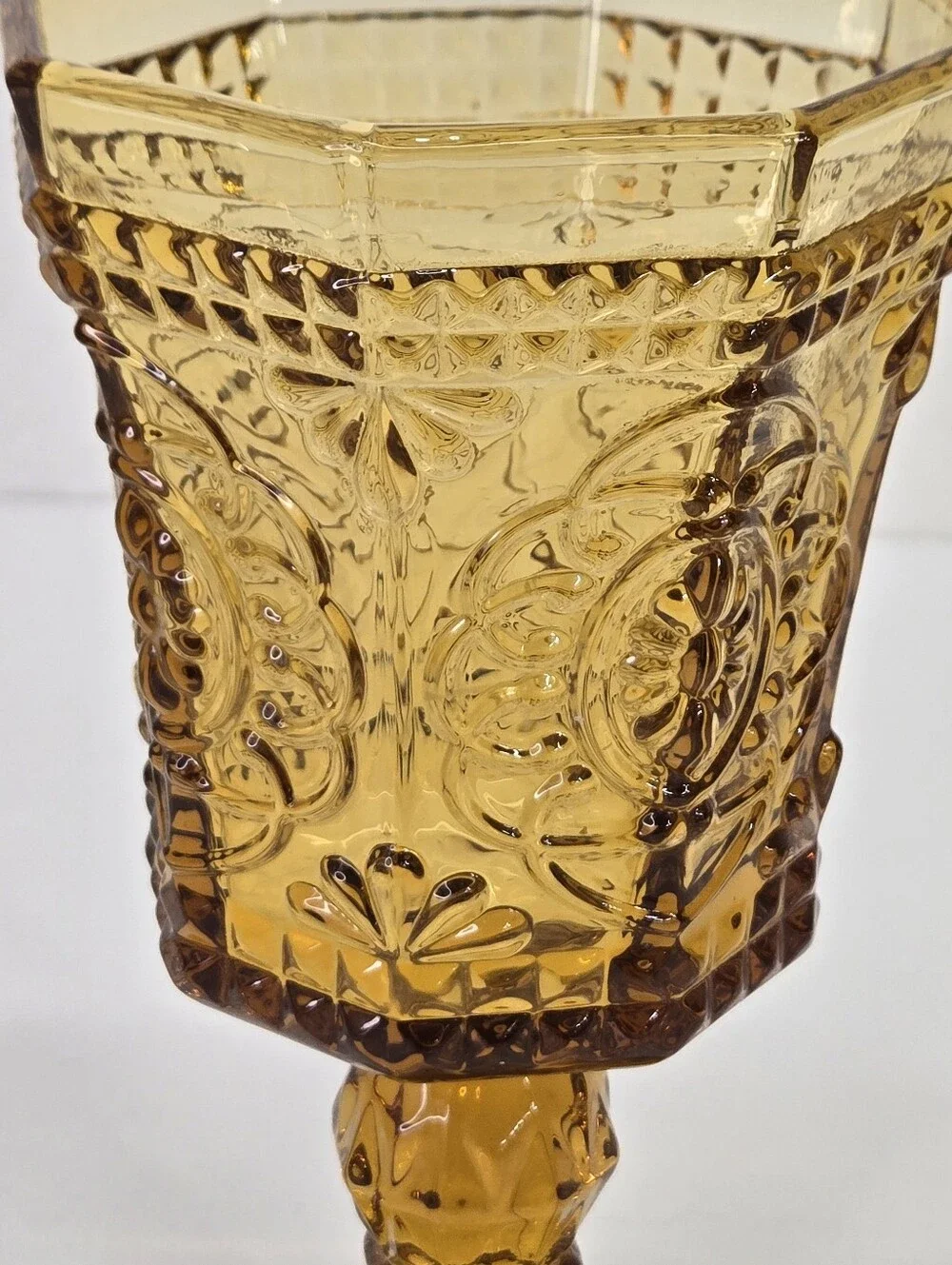 Strawberry Street Vatican 8oz Amber Red Wine Glass Embossed Goblet VTG Regency